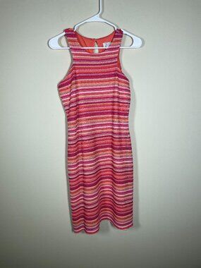 Ivy Lane Women's Stripe Lined Bright Pink Orange Sleeveless Dress Small!
